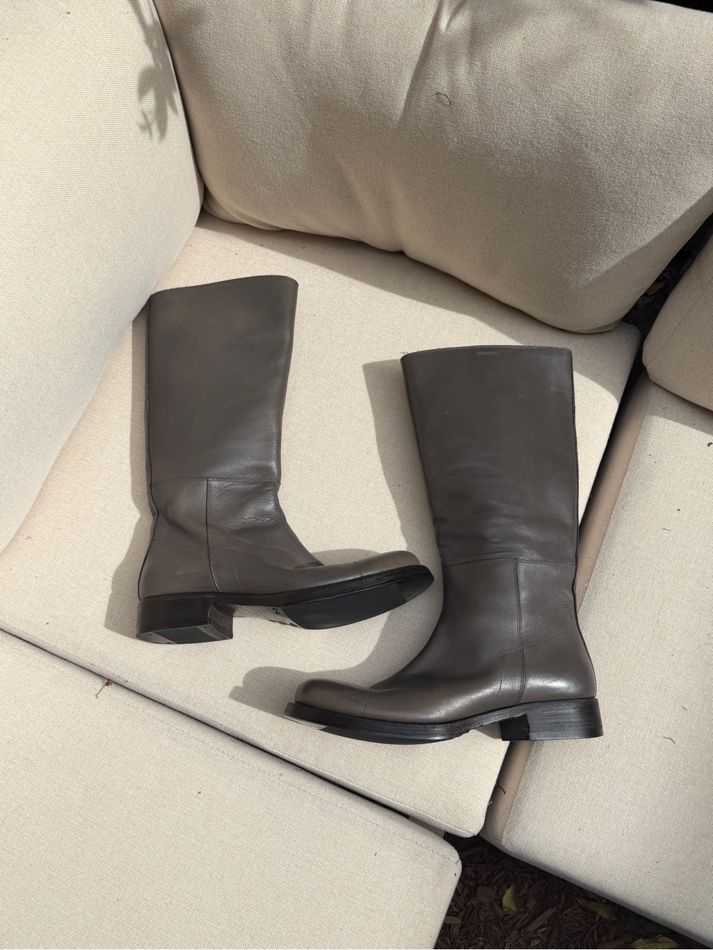 Prada Tall Leather Riding Boots In Gray-Brown 37 It
